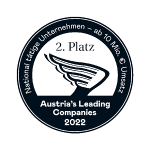 Auszeichnungssiegel: ETECH – 2. Platz, Austria's Leading Companies 2022, Kategorie national tätige Unternehmen ab 10 Mio. € Umsatz