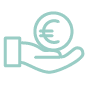 Icon einer Hand, die eine Münze mit Euro-Zeichen hält – Symbol für faire Lehrlingsvergütung bei ETECH