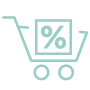 Einkaufswagen-Symbol mit Prozentzeichen – Icon für Lehrlingsausbildung bei ETECH